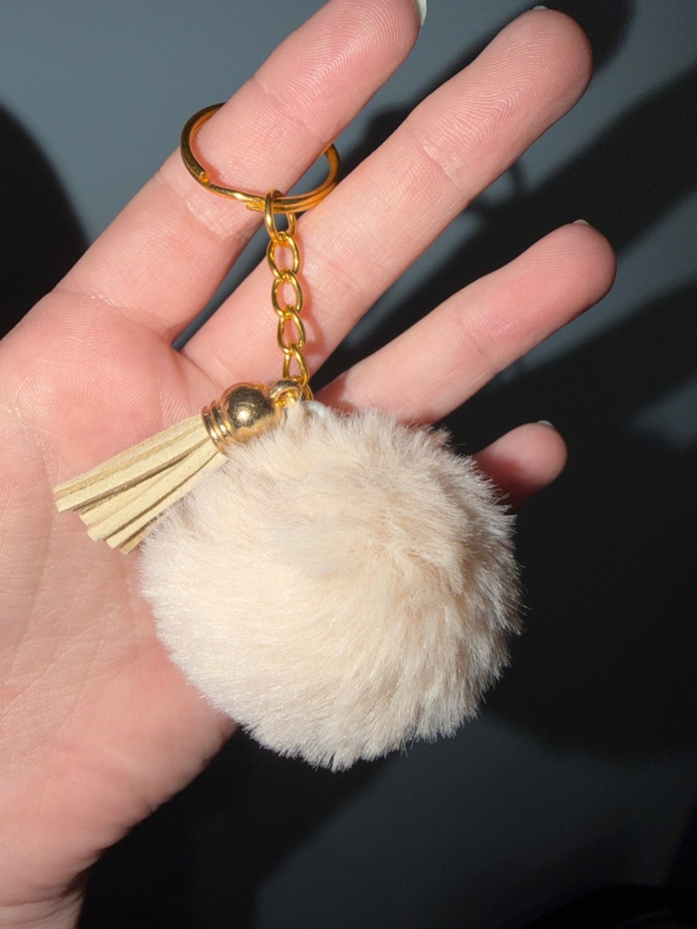 Plush Pom Pom Keychain with Tassel - Cream